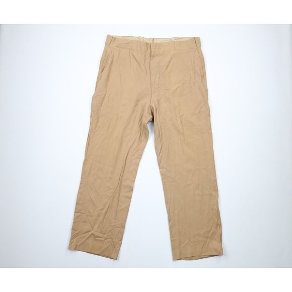 Vtg 30s 40s Mens 38x30 Gabardine Rayon Wide Leg Flared Pants Trousers Beige USA